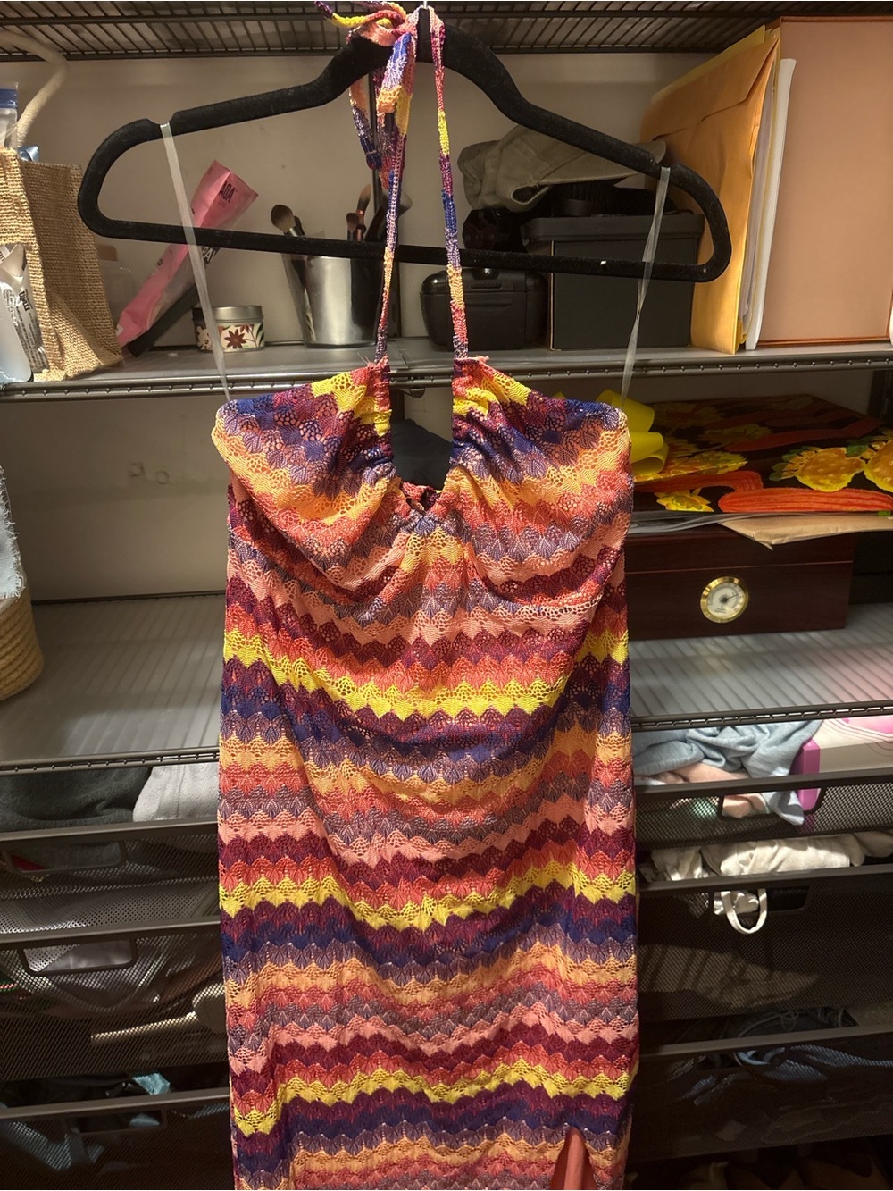 wild fable Multicolor Chevron Midi Dress with Yellow, Purple, Orange Stripes